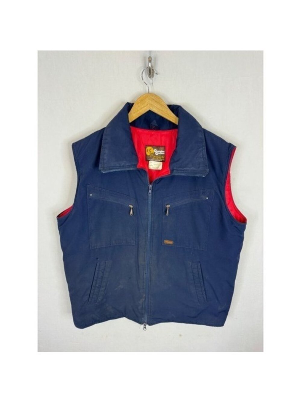 Vintage Canadian Caribou Mens Navy Blue Insulated Workwear Vest 2XL Hammill